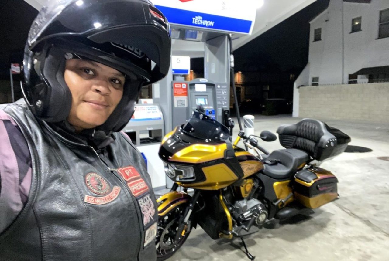 Porsche Taylor, founder Black Girls Ride. Gas and coffee break on the road to Washington.