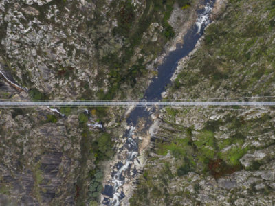 Ariel view of the pedestrian bridge is located in the UNESCO Arouca Geopark territory.